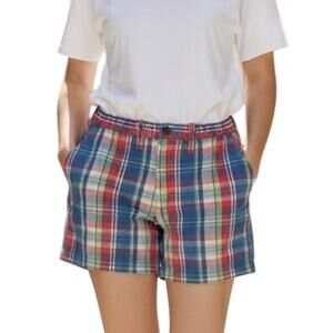 Abercrombie & Fitch Shorts Womens Large High Waisted Plaid Blue Red Button Fly
